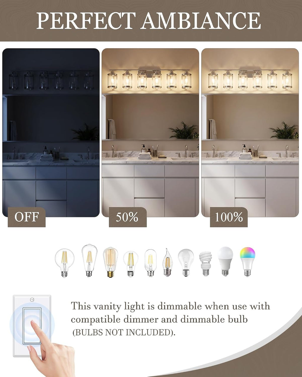 6-Light Brushed Nickel Bathroom Light Fixtures Over Mirror with Clear Glass and Metal Cage Shade, 42' UL-Listed Modern Farmhouse Wall Sconce for Bath, Hardwire E26, OS-3014BN-6W