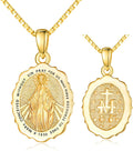 14K Gold Saint Medal Necklace for Women, Catholic Patron Saint Pendant Necklace, Christian Religious Jewelry Gift for Confirmation Baptism Communion Christmas Birthday