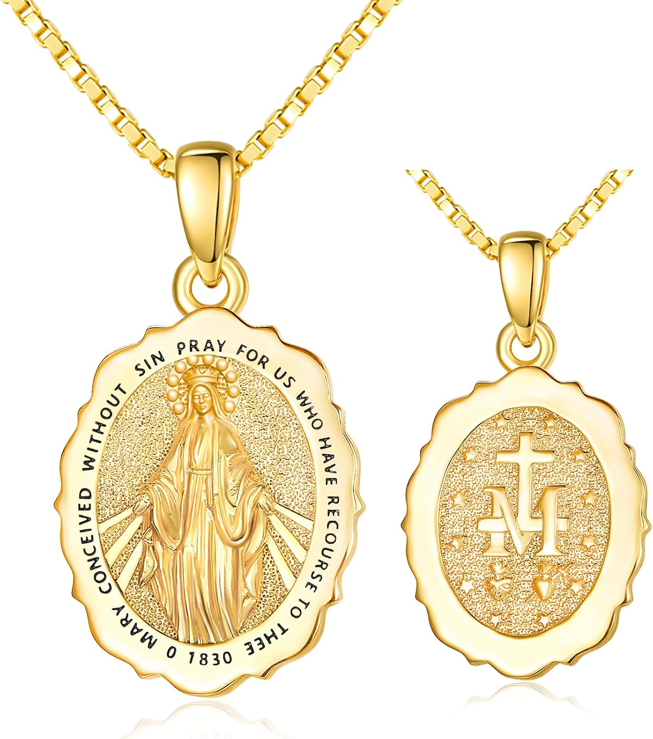 14K Gold Saint Medal Necklace for Women, Catholic Patron Saint Pendant Necklace, Christian Religious Jewelry Gift for Confirmation Baptism Communion Christmas Birthday
