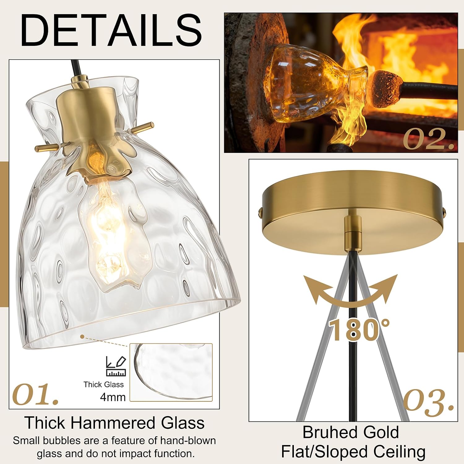 5.9' Mini Black Gold Pendant Lights Kitchen Island 2 Pack, Small Brushed Brass Hammered Glass Pendant Light Fixtures, Modern Hanging Lights Kitchen Pendant Lighting over Sink Bathroom Dining Room