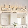 Vintage Bathroom Vanity Light, 6-Light Brushed Nickel Vanity Lighting Fixture with Flower Glass Shade, Bathroom Lighting Fixtures Over Mirror