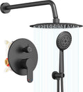 Gabrylly Shower System Black, Pressure Balance Shower Faucet Set, 10' Stainless Steel Rain Shower head with 5-Mode Handheld Shower Spray Combo,High Pressure Rainfall Shower Head Set, Matte Black