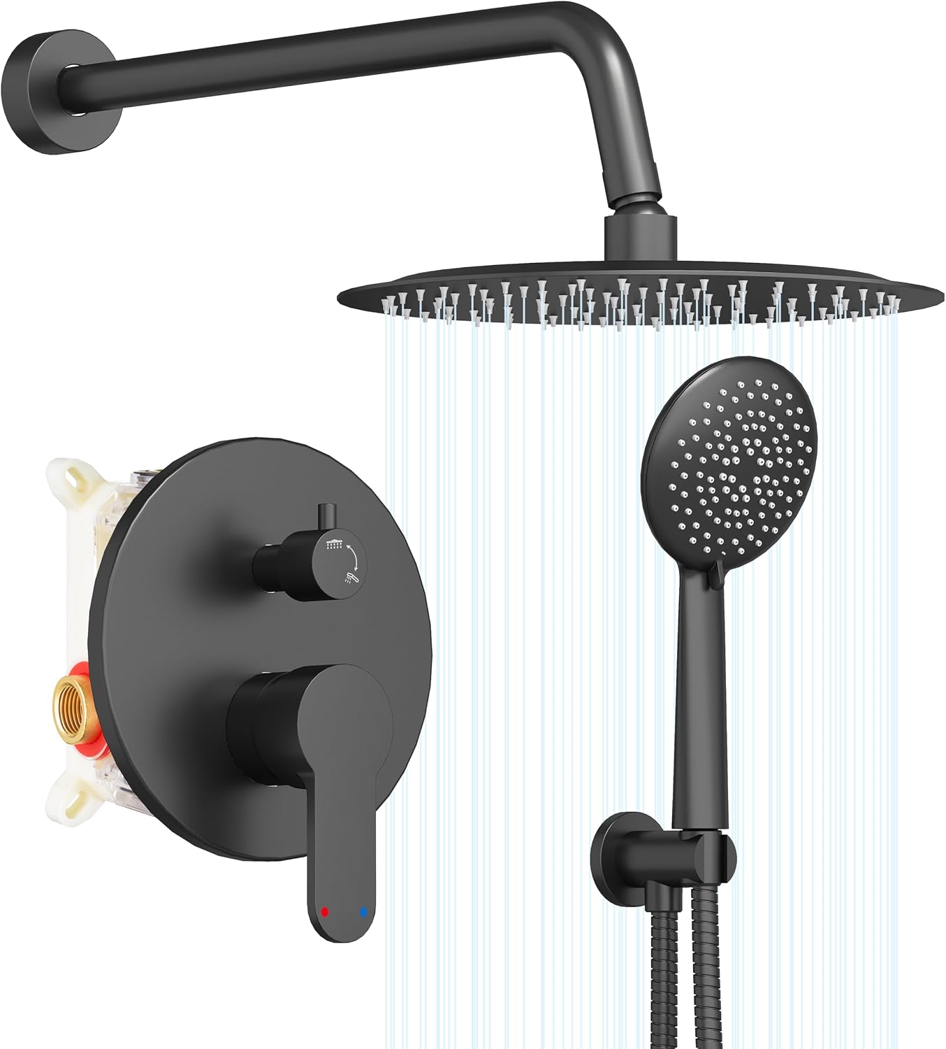 Gabrylly Shower System Black, Pressure Balance Shower Faucet Set, 10' Stainless Steel Rain Shower head with 5-Mode Handheld Shower Spray Combo,High Pressure Rainfall Shower Head Set, Matte Black