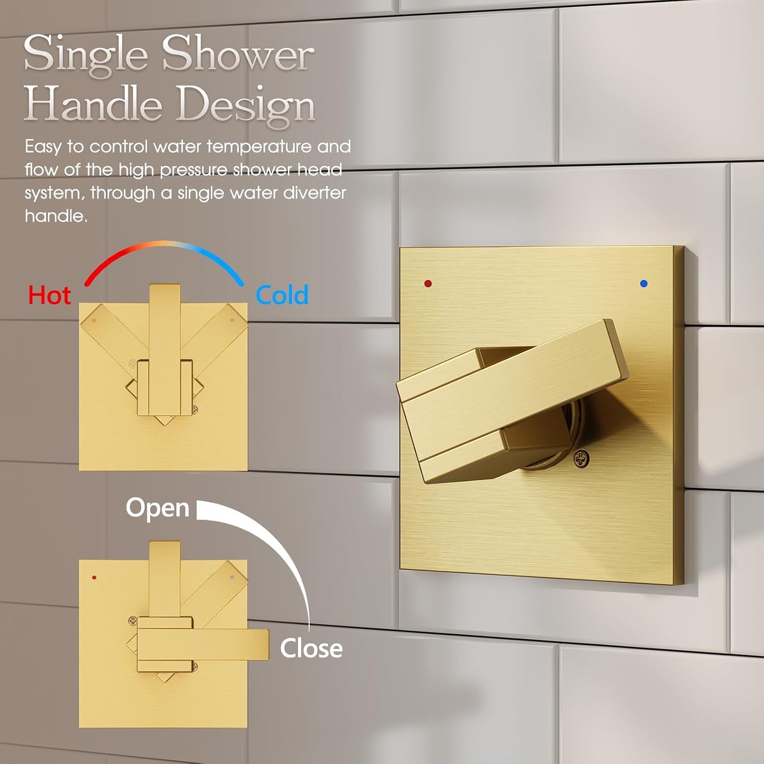 Replacement for Delta Shower Trim Kit Modern 14 Series, 10-Inch Brushed Gold Shower Head and Handle Set, Bathroom Shower Faucet Set with 16-Inch Shower Arm(Valve and Cartridge Not Included)