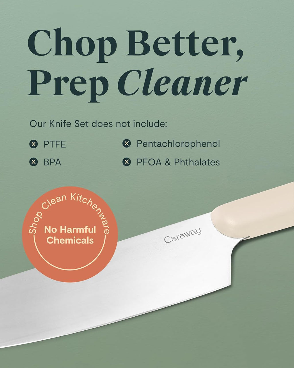 Caraway 5 Piece Knife Set - Premium German Steel Blade Kitchen Knives - Ergonomic Handles - No Microplastics - Charcoal