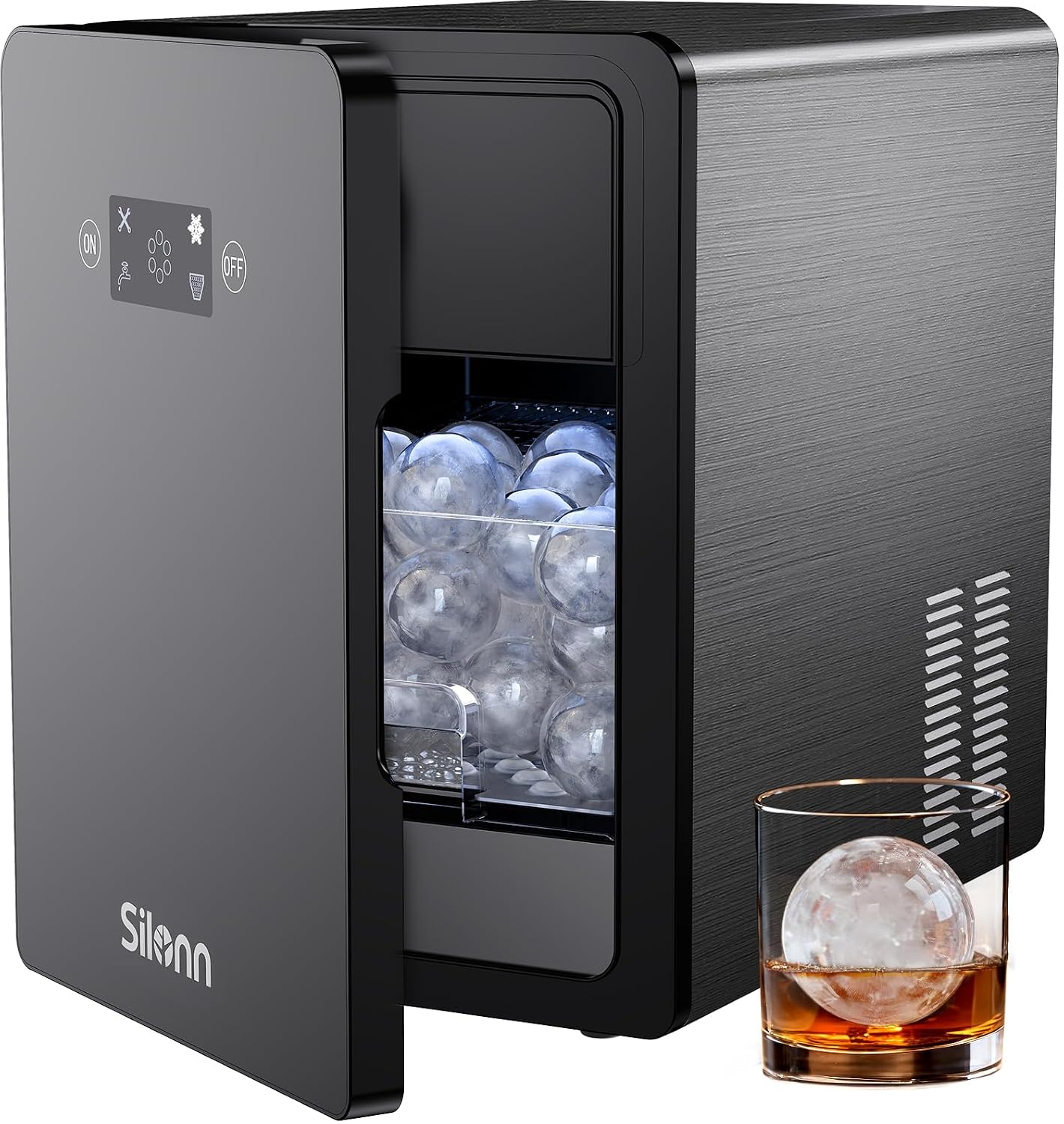 Silonn 2' Sphere Clear Ice Maker Countertop, Slow-Melting Crystal Ice Balls for Whiskey, 4 Pcs in 35 Mins / 144 Pcs/Day, Rapid Sphere Technology, One-Click Self-Cleaning, Ideal for Bourbon