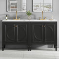 60 Inch Black Bathroom Vanity with Double Sink,Vintage Bathroom Double Vanity with Adjustable Shelves,Soft Closing Doors with Organizers,Hidden Sliding Tray,Solid Rubber Wood Frame(2 * 30 Inch)