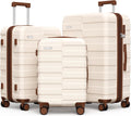 Vipbox Luggage Sets 3 Piece (3-YEARS VIP SERVICE) Hardside Expandable Ultra Durable 100% PC Lightweight Carry On Travel Suitcase Set with TSA Lock Spinner Wheels, White Brown