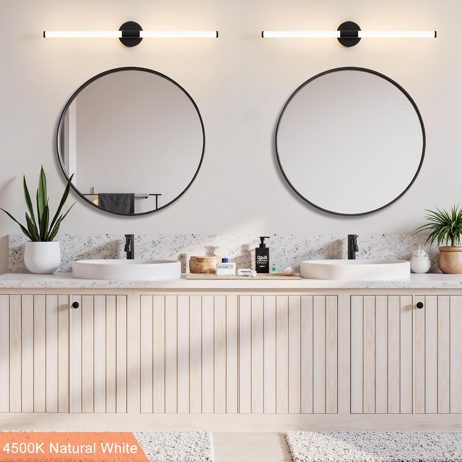Bathroom Wall Sconces Set of 2 Hardwired Dimmable 5CCT LED Bathroom Light Fixtures Over Mirror 360° Full Lighting 31' Long Vanity Light Bar Modern Black Wall Sconce for Bath Bedroom Living Room