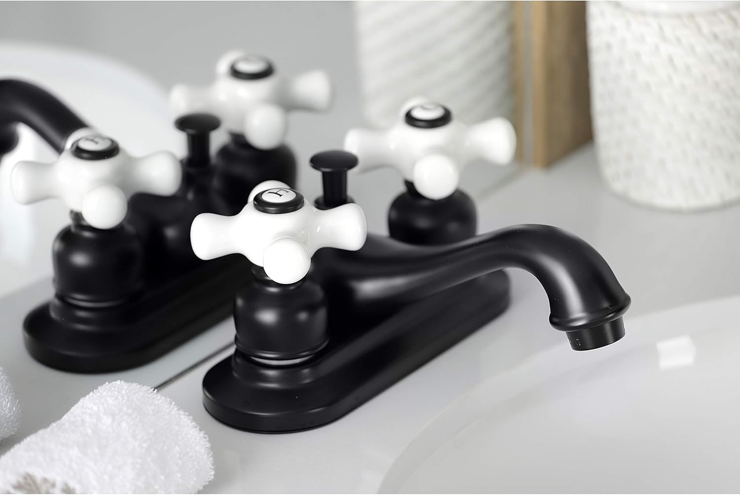 Kingston Brass KB600PX Restoration 4' Centerset Bathroom Faucet, Matte Black, 6.63 x 4.5 x 2.88