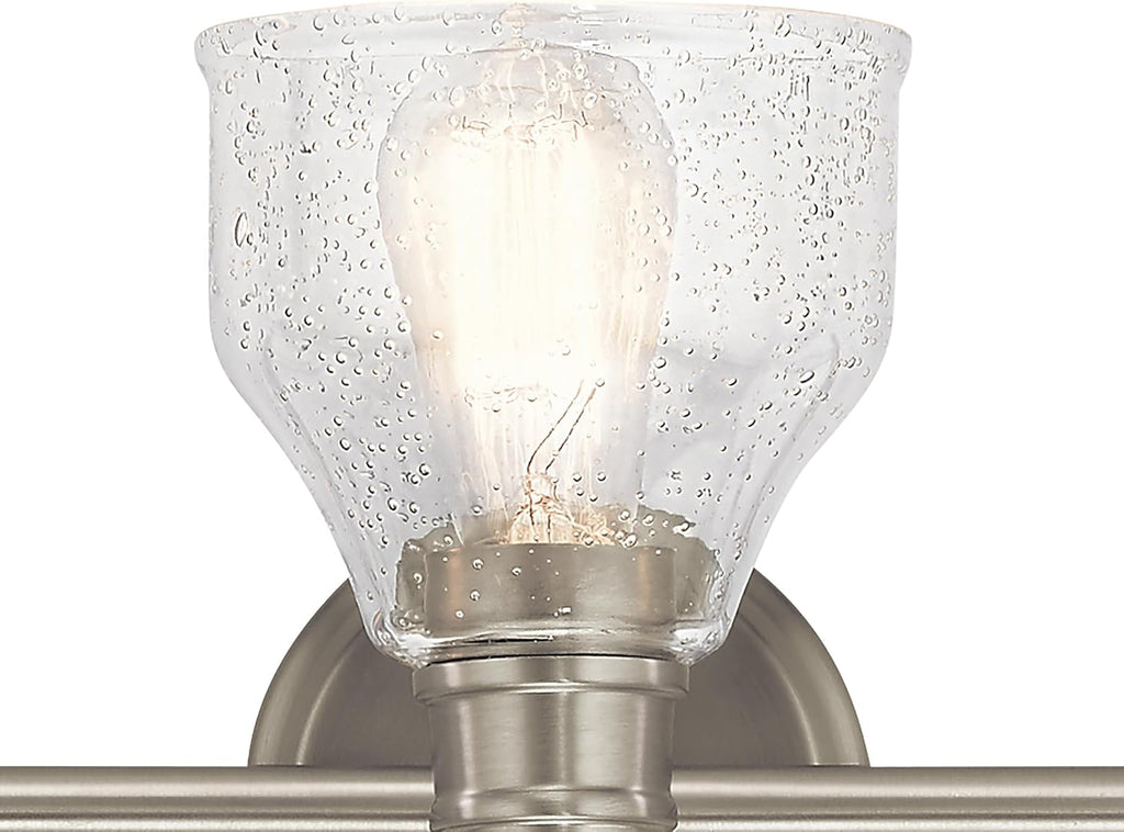 Kichler Avery 24' 3 Light Bathroom Vanity Light in Brushed Nickel, Vintage Bathroom Wall Mount Fixture with Clear Seeded Glass, (24' W x 9.25' H), 45973NI