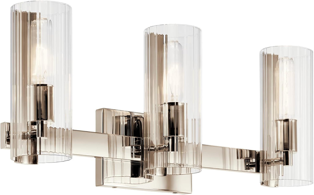 Kichler Jemsa 3-Light Bathroom Vanity Light Fixture, Modern Wall Mount Light with Clear Fluted Glass in Polished Nickel for Powder Room or Bathroom (9.75' x 22.75'), 55168PN