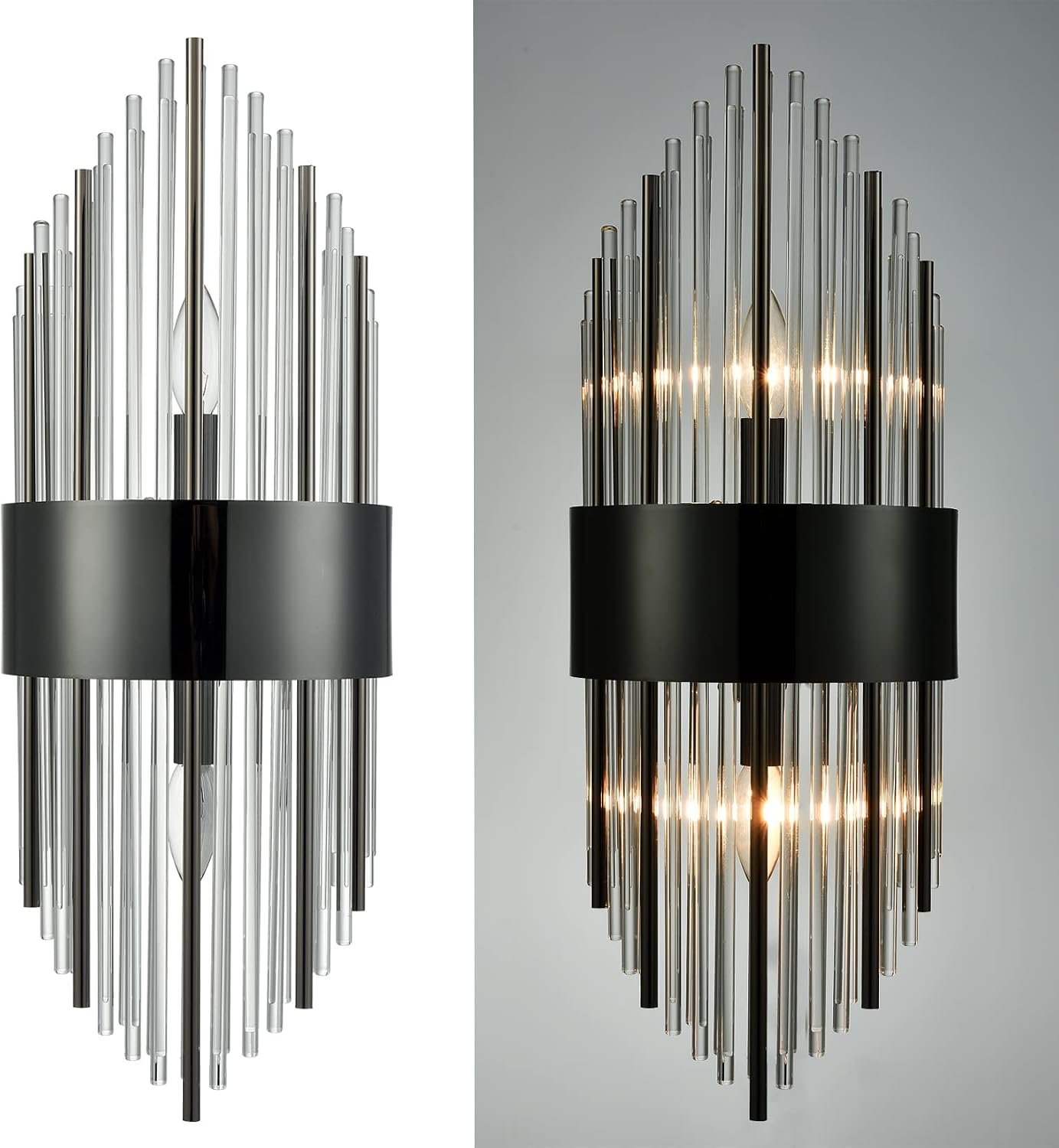 SAMTEEN Modern 2-Light Crystal Wall Sconces Set of Two Black Glass Bathroom Wall Light Fixtures Luxury Crystal Sconces Wall Decor for Bedroom Hallway Entryway