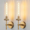 19.5' Knurled Gold Hardwired Wall Sconces Set of 2, Bathroom Vanity Light Fixtures with Vertical Striped Glass Tube, Modern Lamp Lighting for Bedroom, Living Room, Hallway, Staircase, Mirror, Kitchen