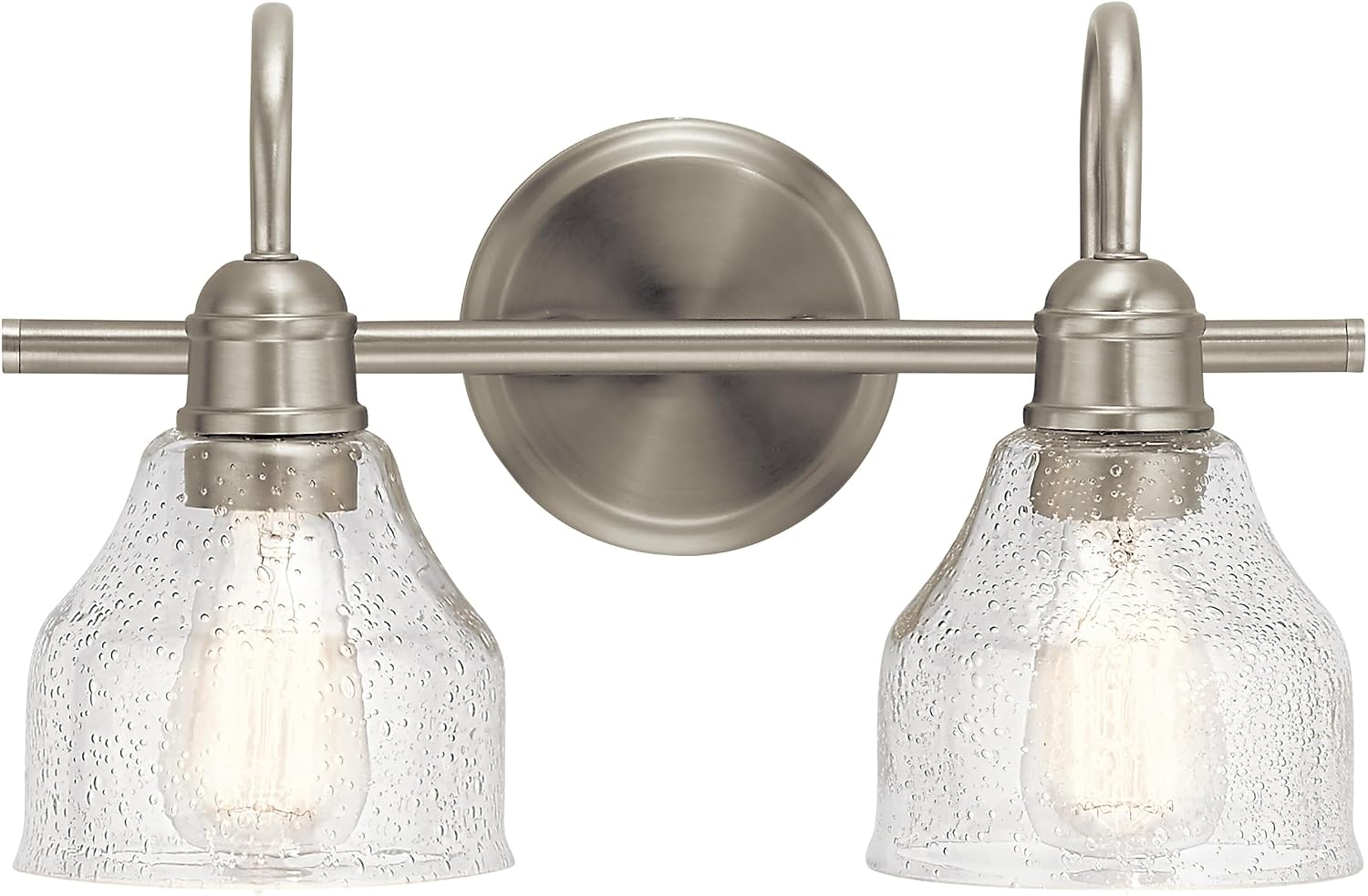 Kichler Avery 14.75' 2 Light Bathroom Vanity Light in Brushed Nickel, Vintage Bathroom Wall Mount Fixture with Clear Seeded Glass, (14.75' W x 9.25' H), 45972NI
