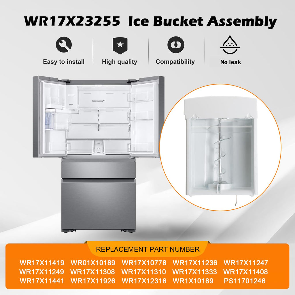 WR17X23255 for GE Ice Maker Container Auger & Bucket Assembly Replacement, Compatible with GE General Electric Refrigerator, Replacement Part WR17X23255, Replaces WR17X11419, WR01X10189, WR17X10778