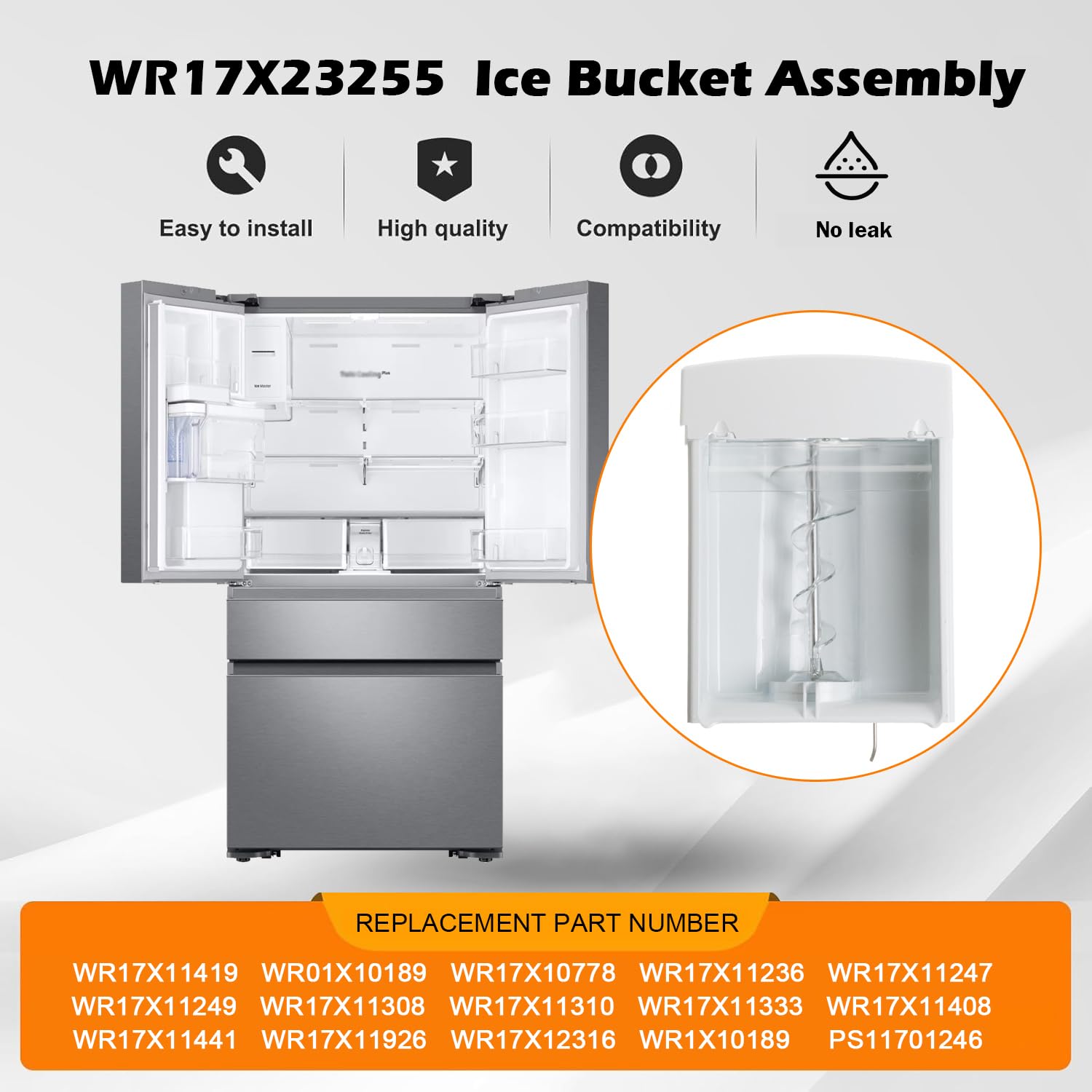 WR17X23255 for GE Ice Maker Container Auger & Bucket Assembly Replacement, Compatible with GE General Electric Refrigerator, Replacement Part WR17X23255, Replaces WR17X11419, WR01X10189, WR17X10778