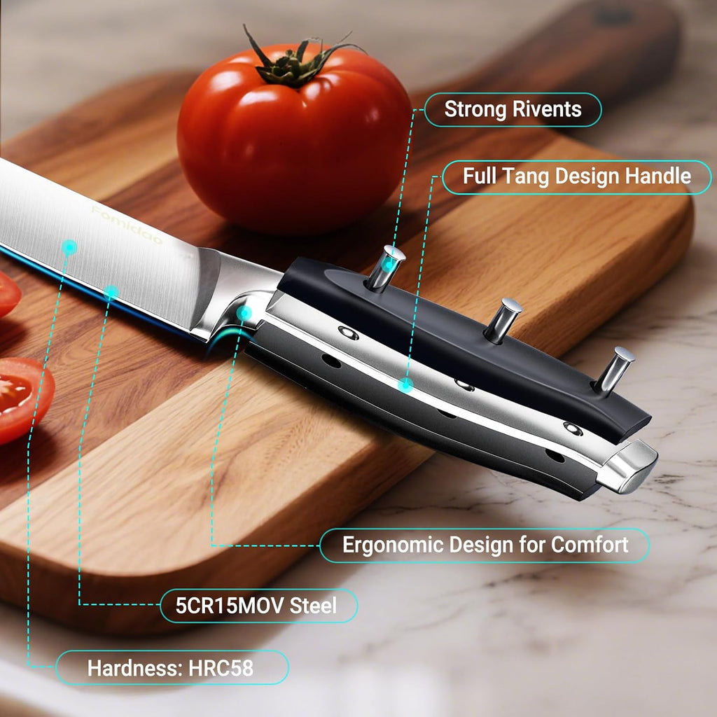 6 Pieces Knife Set with Magnetic Block,Ultra-Sharp High-carbon Steel Kitchen Knife Set, Professional Knife Block Set with Ergonomic Handle and Sharpener