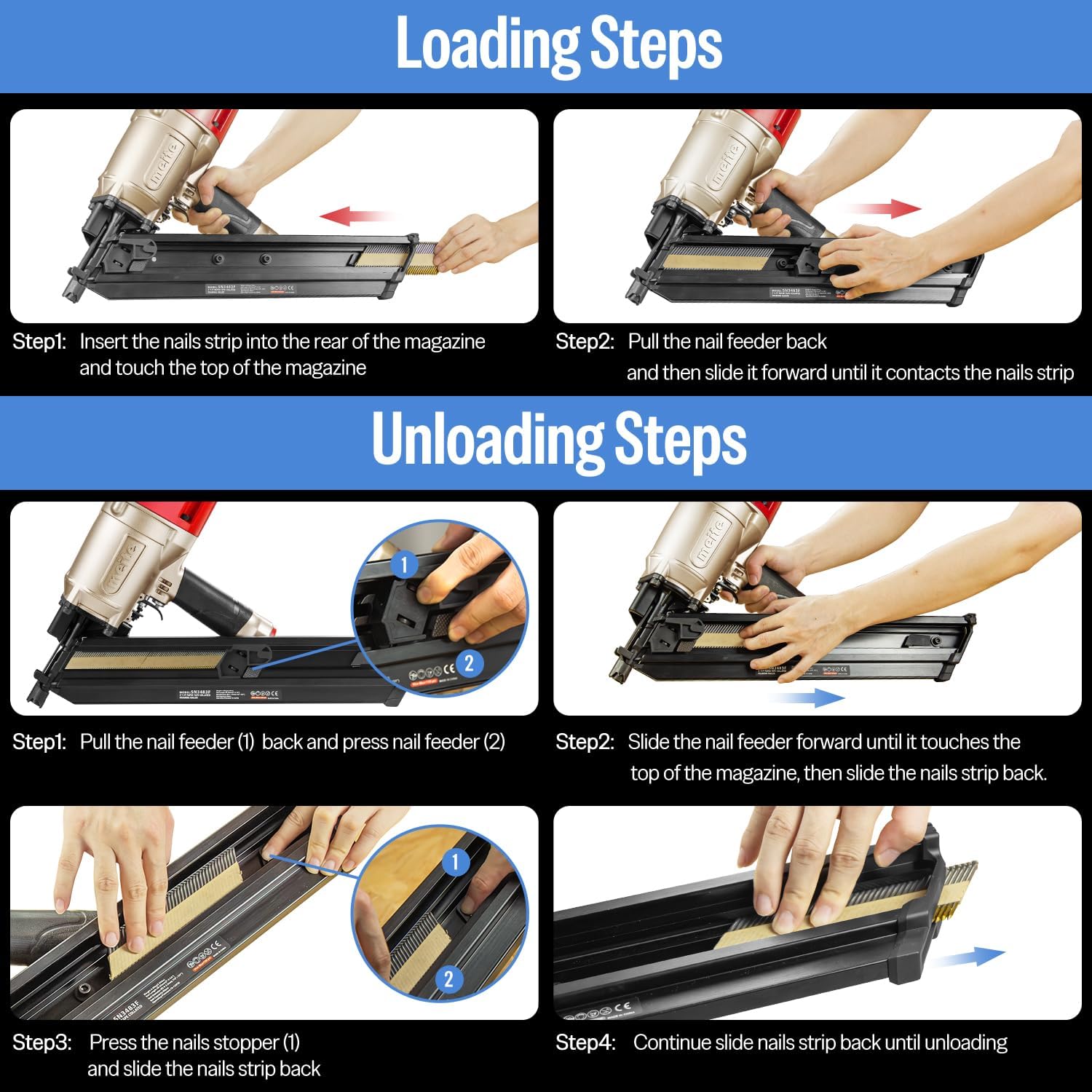 meite SN3483F 30 Degree Framing Nailer Pneumatic Nail Gun, Accepts 30-34 Degree 2' to 3-1/4' Paper Collated Framing Nails, Pro-grade Air-powered Framing Nail Gun Tools for Wall Studs Sheathing Decking