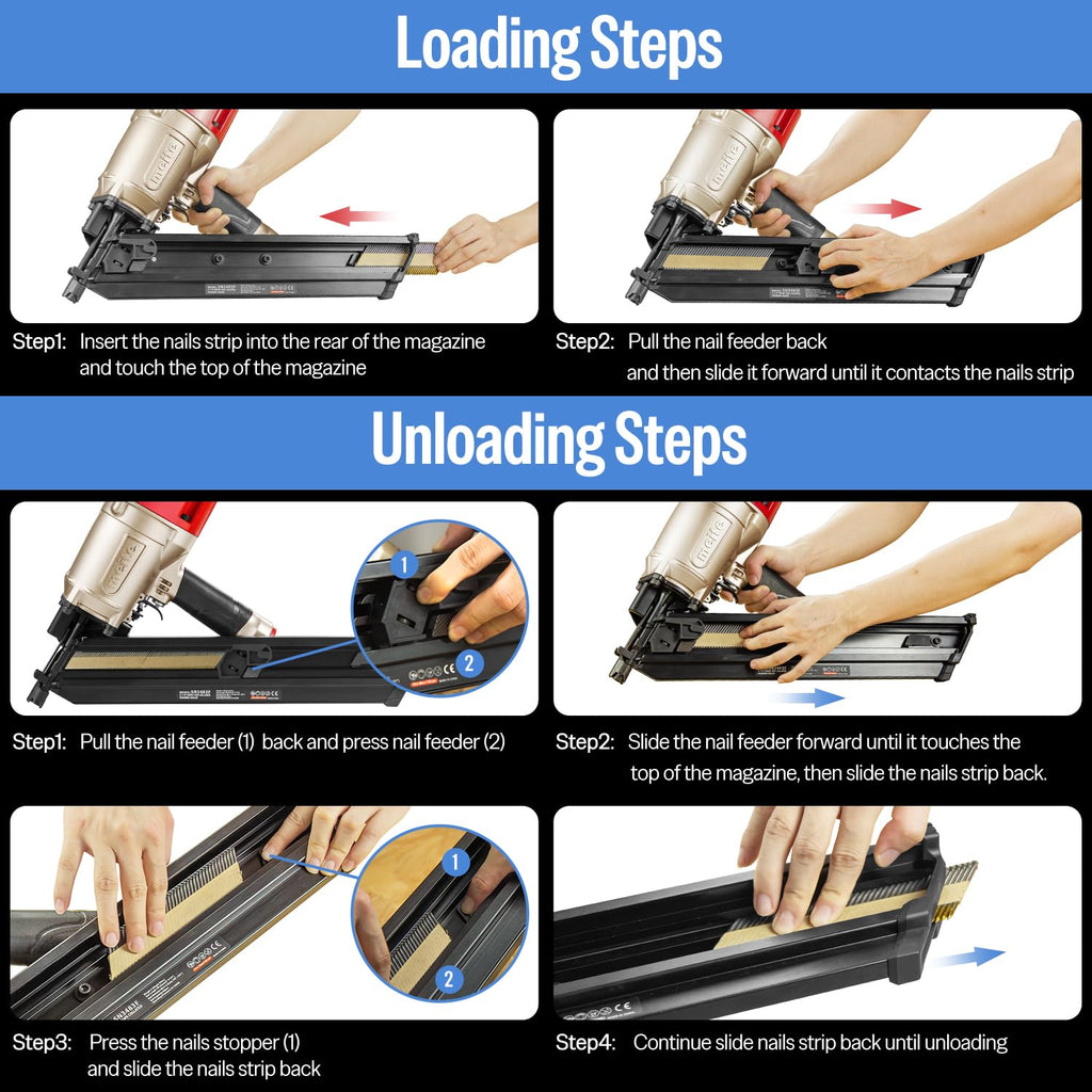 meite SN3483F 30 Degree Framing Nailer with 2-3/8 Inch Framing Nails, Galvanized Paper Collated Framing Nails Smooth Shank for Wall Stud Sheathing Decking 2,000PCS