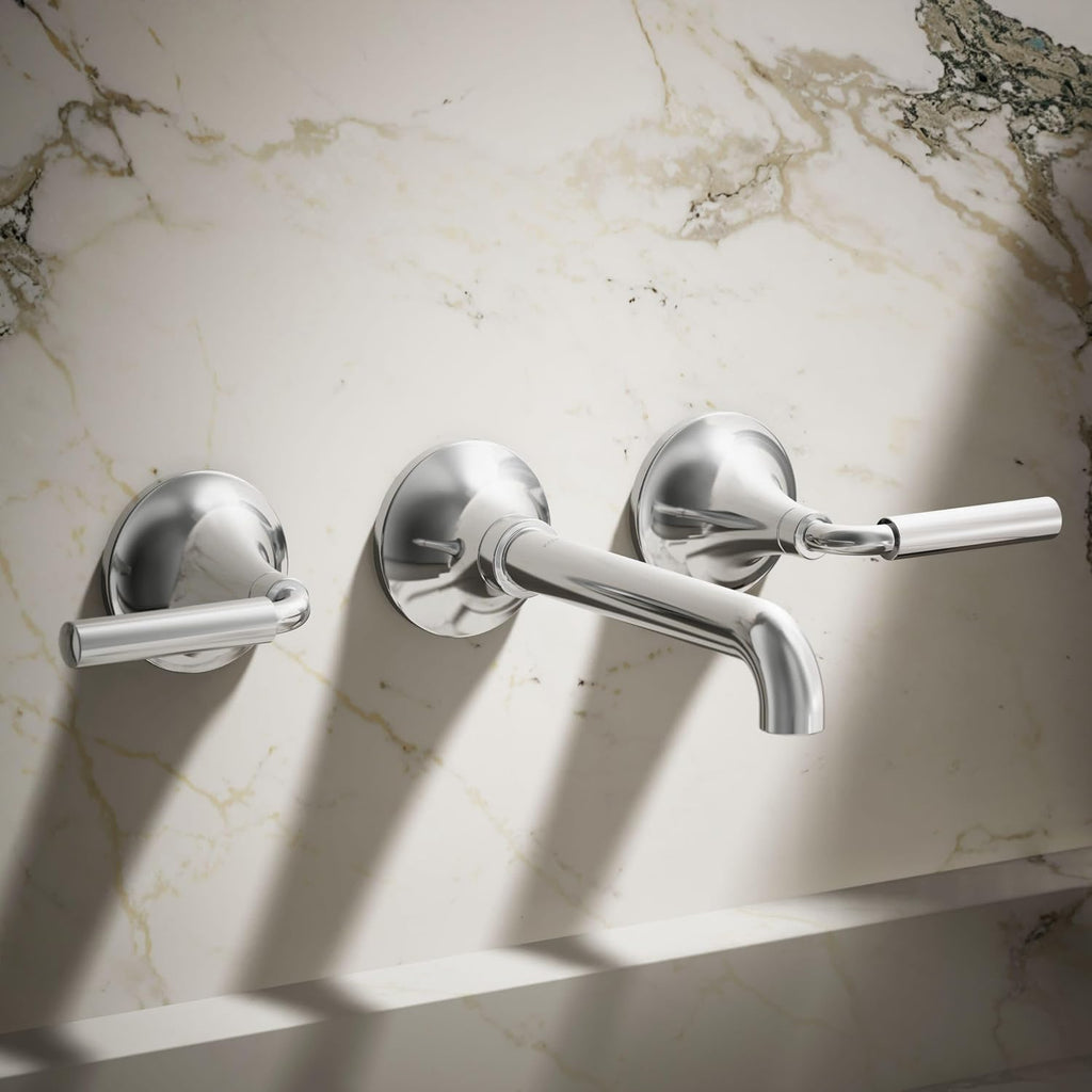 Kohler T26439-4-CP Tone Wall-Mount Bathroom Sink Faucet Set, Bathroom Faucet with Two Lever Handles, Polished Chrome