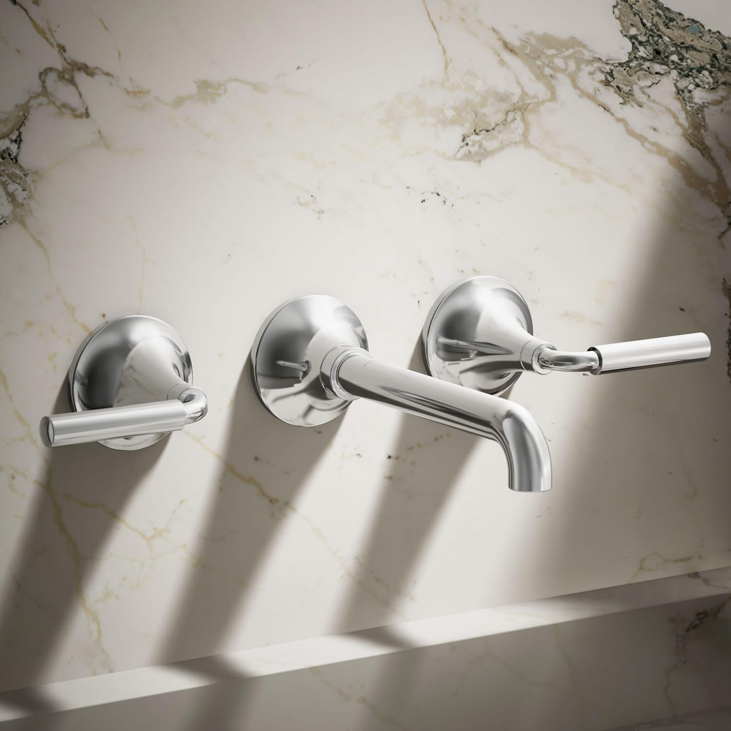 Kohler T26439-4-CP Tone Wall-Mount Bathroom Sink Faucet Set, Bathroom Faucet with Two Lever Handles, Polished Chrome