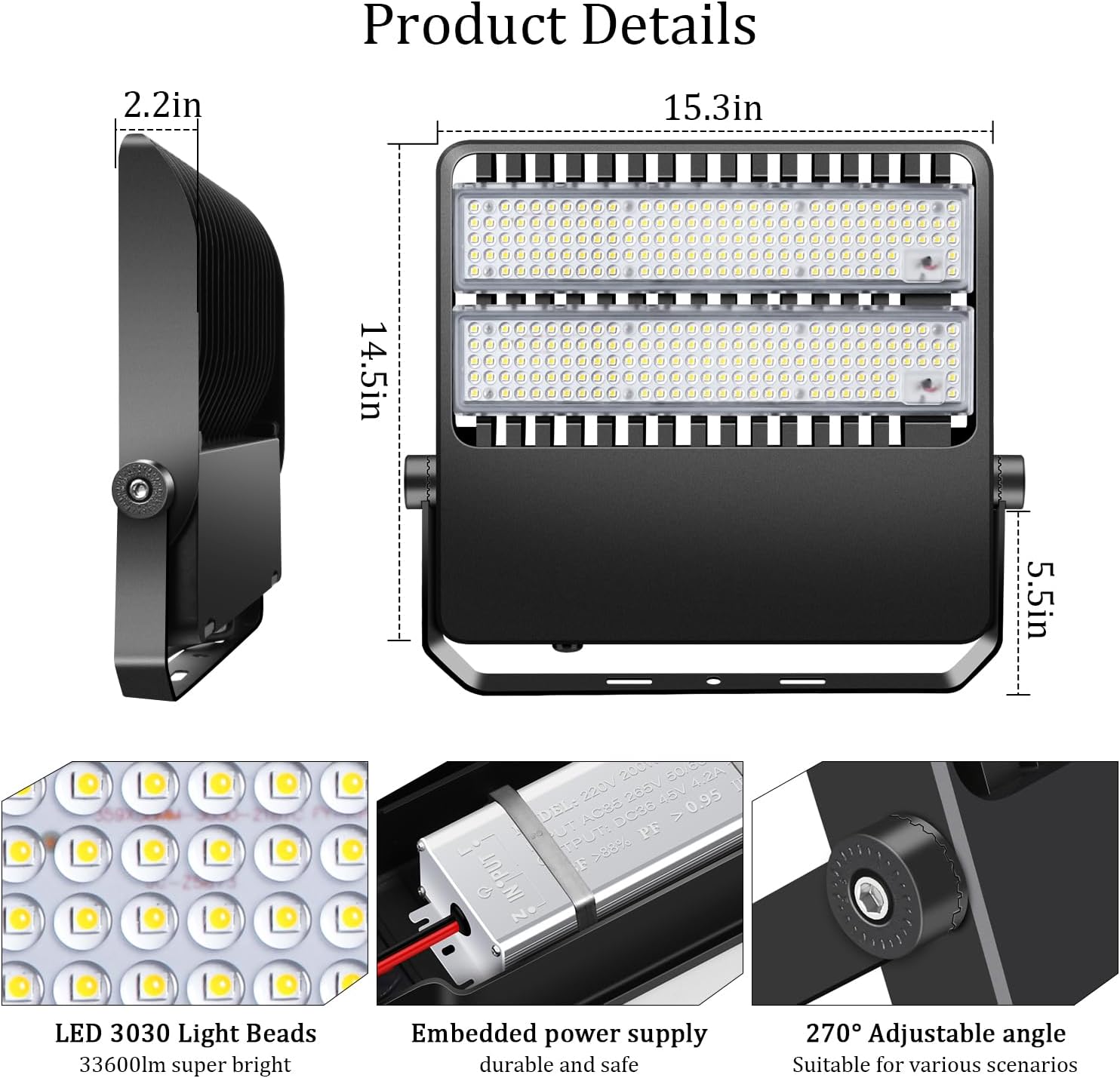 240W LED Stadium Flood Lights Outdoor 36000LM Super Bright Yoke Wall Mount Parking Lot floodlights 5000K 100V-277V Commercial IP65 Waterproof 240 Watt Shoebox Barn Lamp for Arena Court