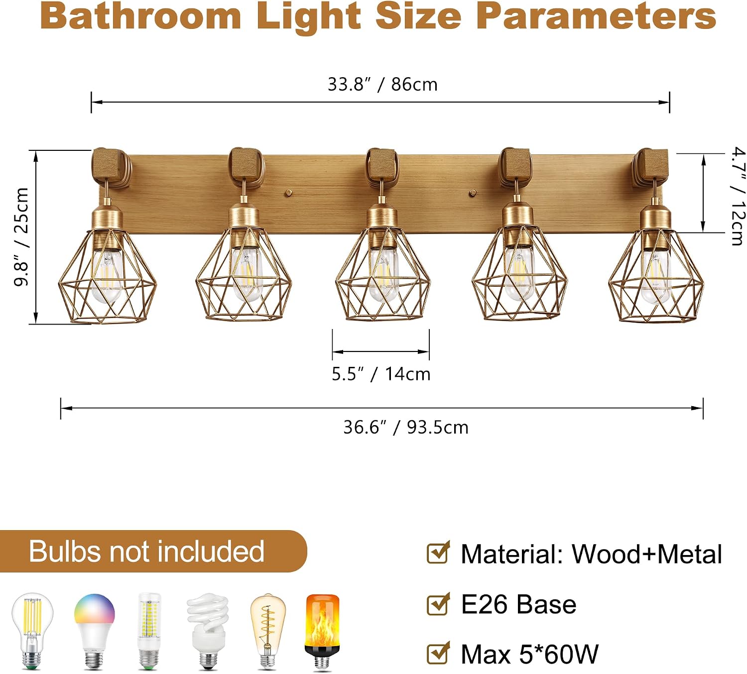 maesta Bathroom Gold Vanity Light Fixtures, 5-Light Gold Bathroom Light Fixtures Over Mirror, Sconces Wall Lighting with Elegant Metal Lampshade for Living Room, Bedroom, Hallway