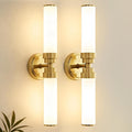 Bathroom Light Fixtures 2 Pack, Gold Wall Sconce with Milk Glass Shade, Modern Vanity Light Up and Down Sconces Wall Light - Bulb Not Included
