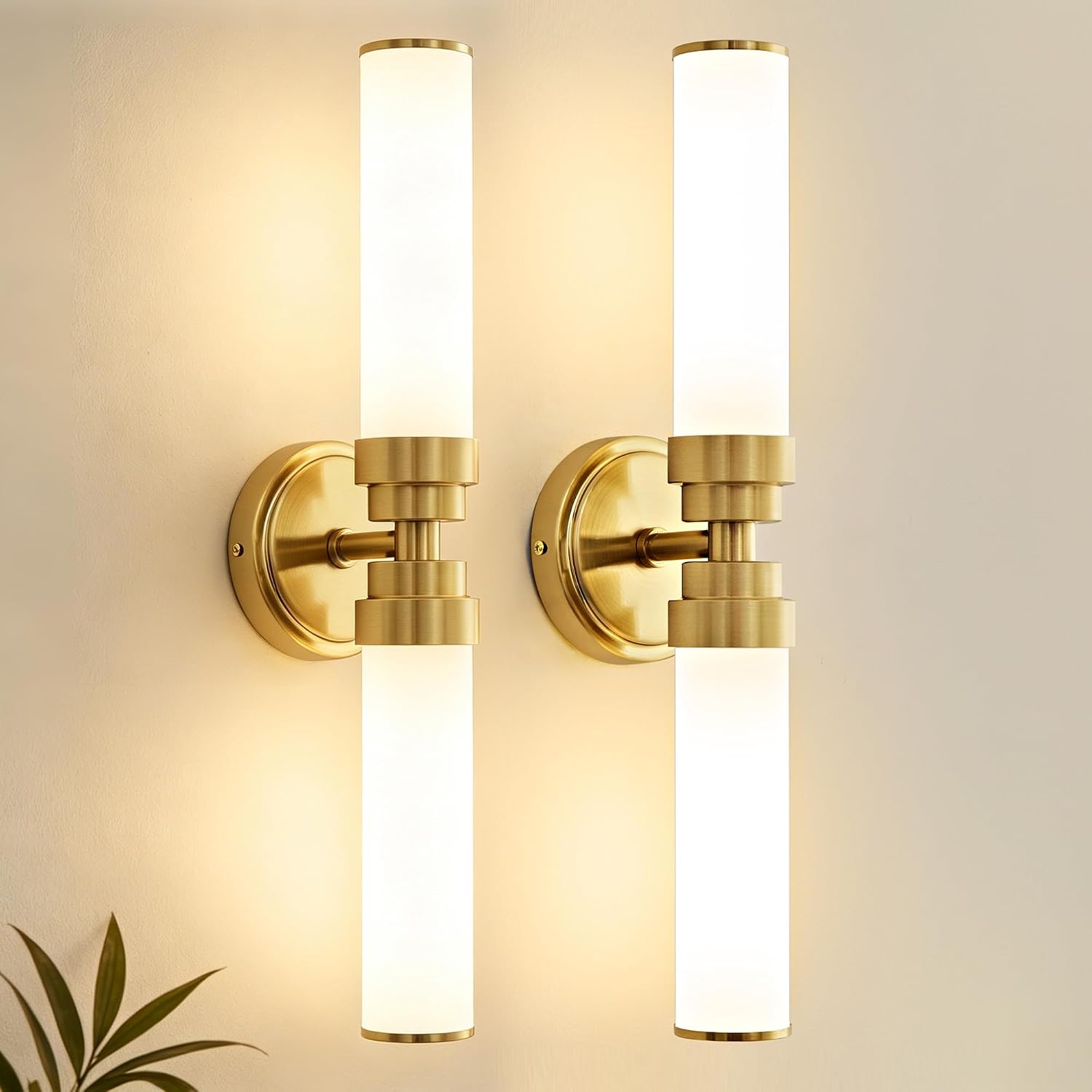 Bathroom Light Fixtures 2 Pack, Gold Wall Sconce with Milk Glass Shade, Modern Vanity Light Up and Down Sconces Wall Light - Bulb Not Included