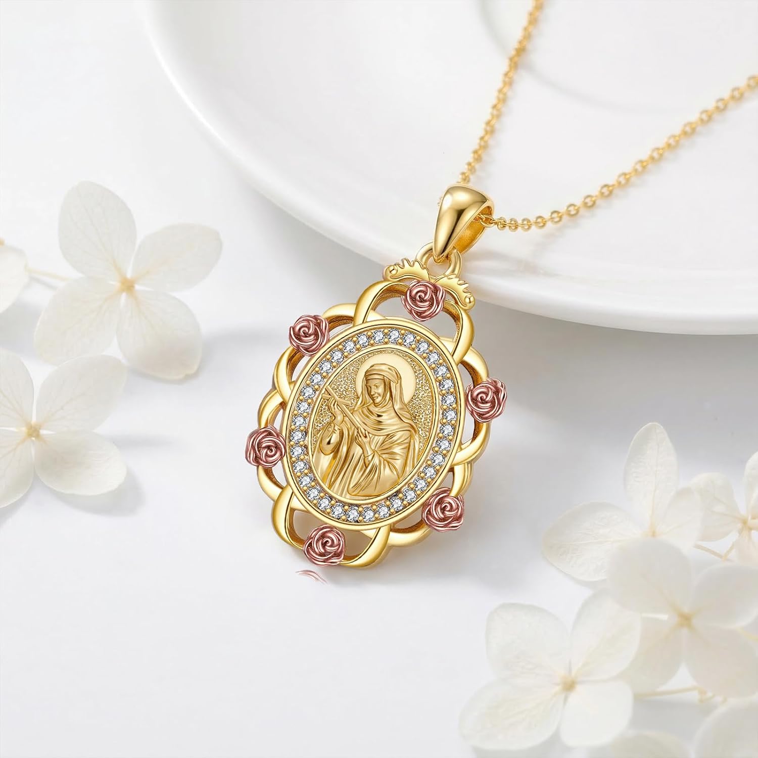 Sterling Silver St Michael/St Christopher/St Barbara/St Jude/St Dymphna/Virgin Mary Necklace Patron Saint Pendant Amulet Medal Religion Jewelry Gifts for Men Women