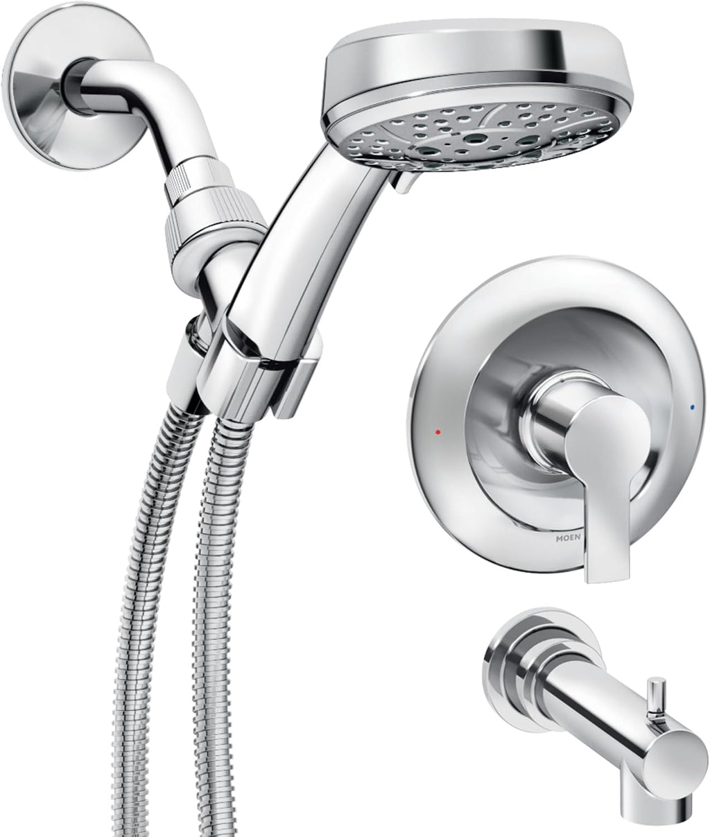 Moen Meena Chrome Single Handle Modern Bathtub and Shower Faucet with Handshower, Lever Handle, Tub Spout and Valve Included, 82618
