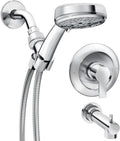 Moen Meena Chrome Single Handle Modern Bathtub and Shower Faucet with Handshower, Lever Handle, Tub Spout and Valve Included, 82618