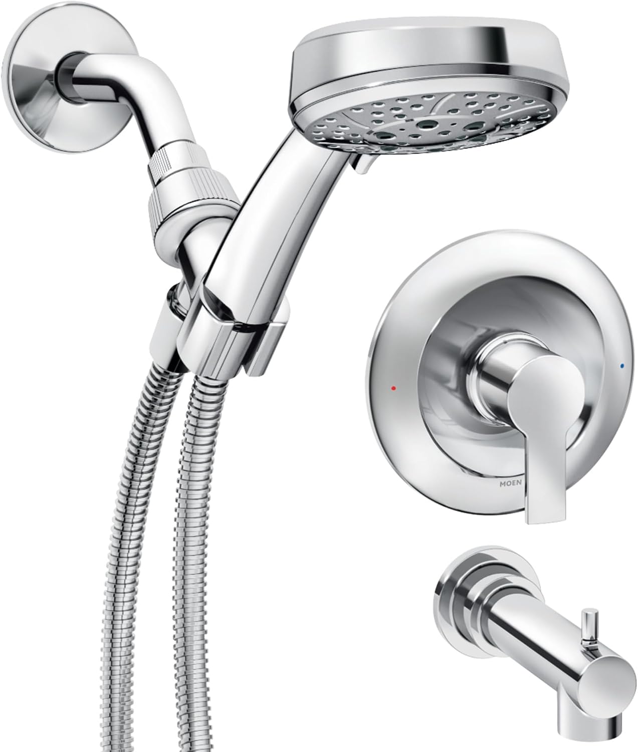 Moen Meena Chrome Single Handle Modern Bathtub and Shower Faucet with Handshower, Lever Handle, Tub Spout and Valve Included, 82618
