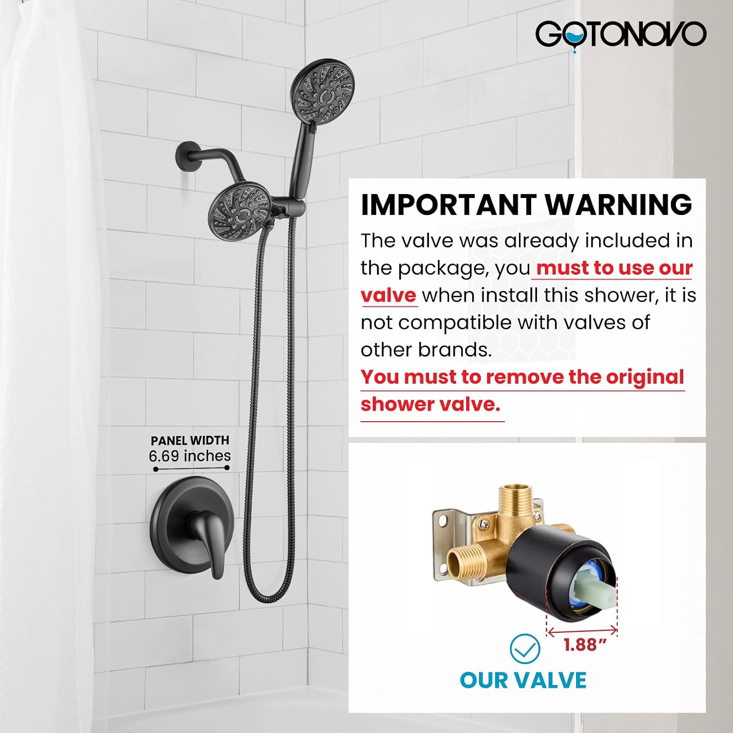 gotonovo Dual 2 in 1 Shower Head Kit High Pressure Combo System Shower Faucet 6 Modes ABS Handheld Spray Shower Trim Kit with Valve Shower Head and Handle Set Oil Rubbed Bronze