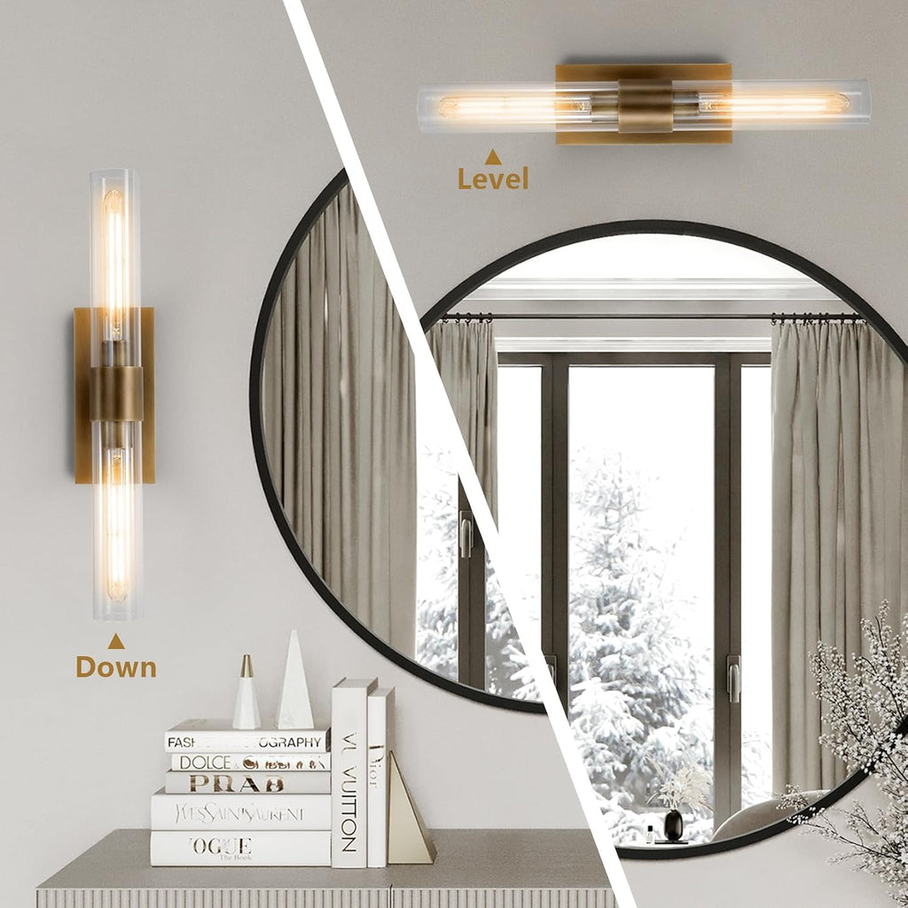 Gold 22.8' Sconces Wall Lighting,Bathroom Vanity Lights Fixtures with Clear Glass Shade Wall Lamp for Mirror, Living Room, Bedroom, Hallway, Fireplace, Staircas（Including Bulb）