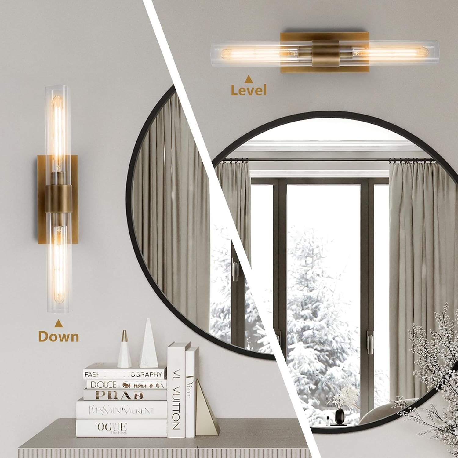 Gold 22.8' Sconces Wall Lighting,Bathroom Vanity Lights Fixtures with Clear Glass Shade Wall Lamp for Mirror, Living Room, Bedroom, Hallway, Fireplace, Staircas（Including Bulb）