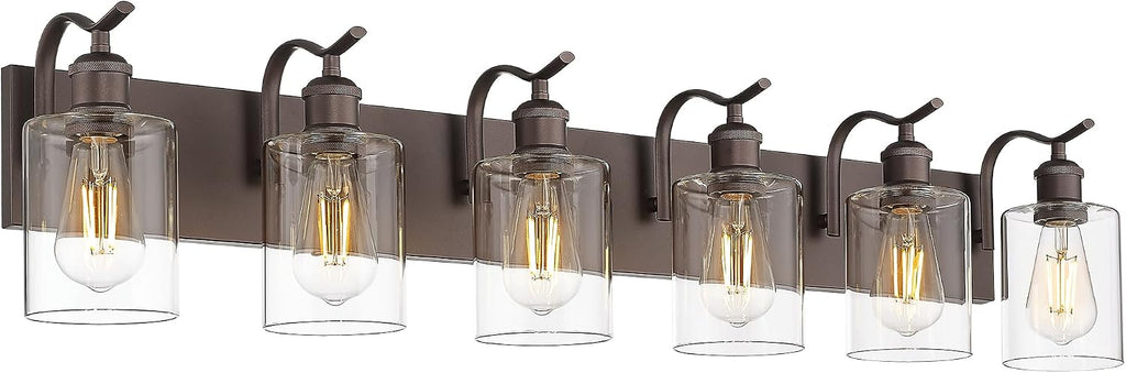 Bathroom Vanity Light Fixtures 6-Light Clear Glass Modern Wall Mounted Over Mirror Oil Rubbed Bronze - VL01ORB-6