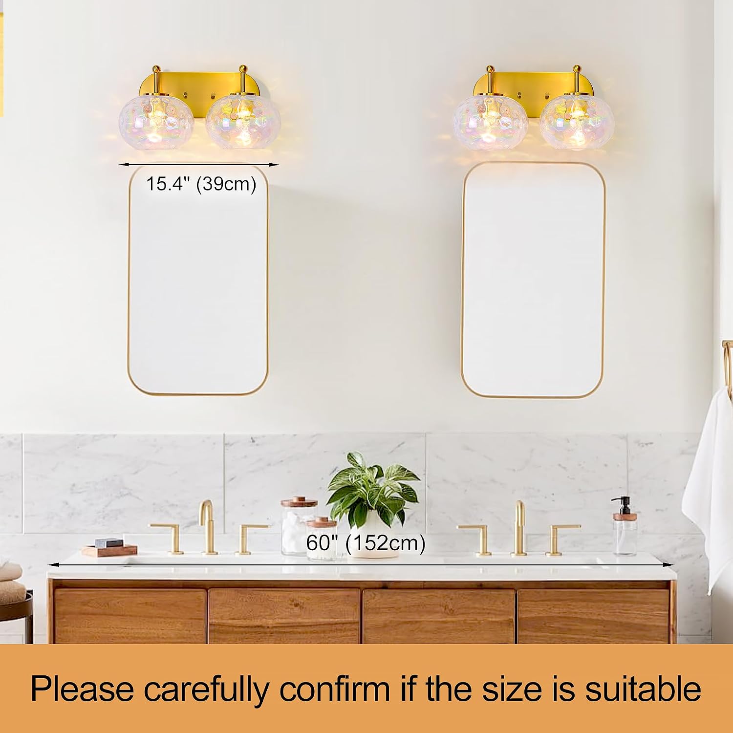 Brushed Gold Vanity Light Stained Hammered Glass Wall Sconce 2-Light Brass Wall Lamp for Hallway Living Room Stairwell Bathroom Over Mirror (Brass Gold, 2-Light)