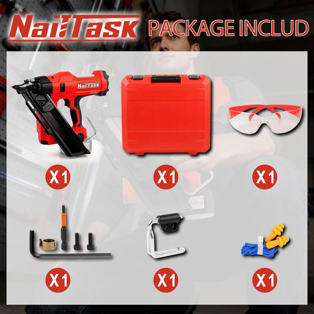 34° Electric Cordless Framing Nail Gun Dual Mode 3 1/2 Inch Pin Nailer Cordless Metal Roofing Set for Construction Furniture Wood Depth Adjust Brushless Motor Power Tools (Without Battery)