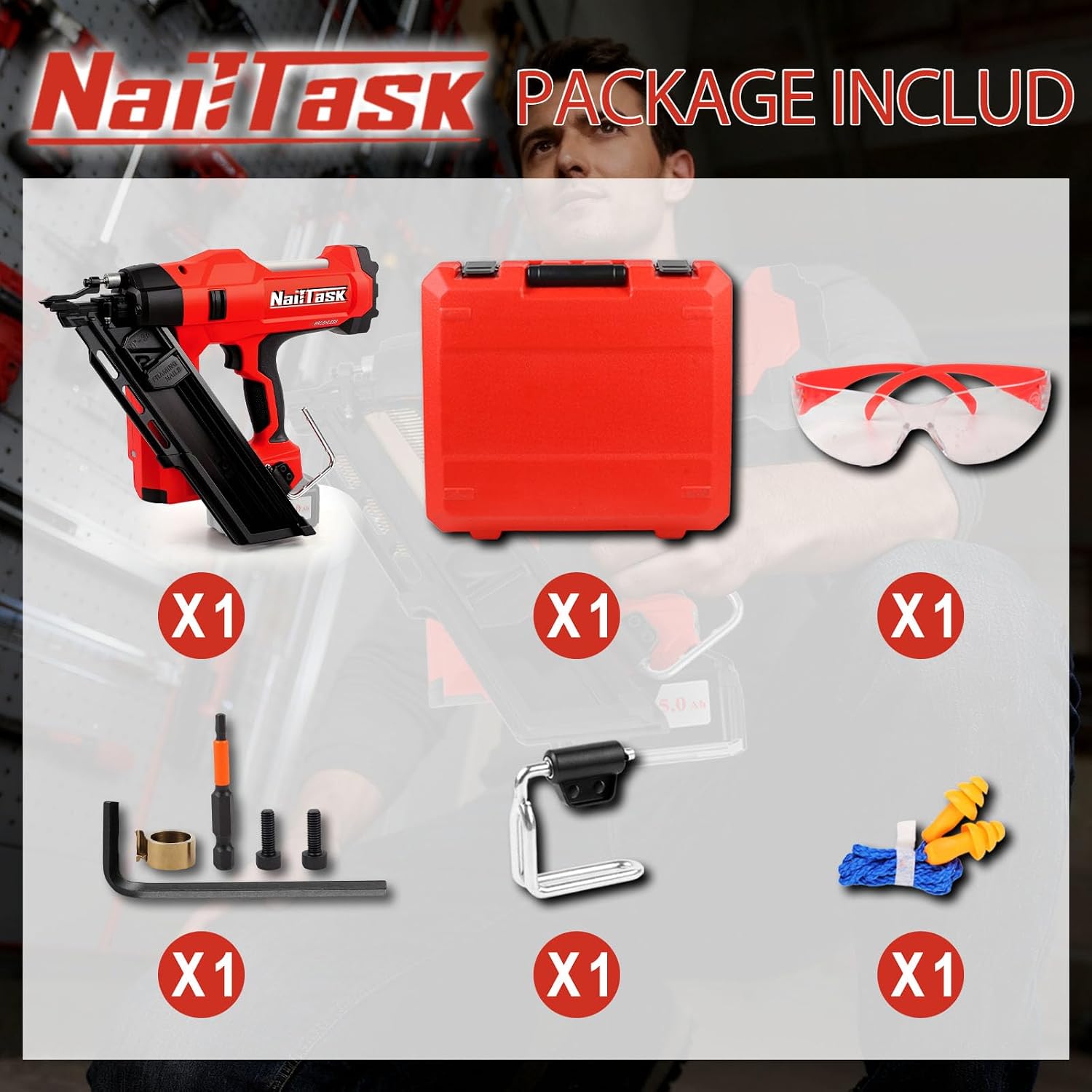 34° Electric Cordless Framing Nail Gun Dual Mode 3 1/2 Inch Pin Nailer Cordless Metal Roofing Set for Construction Furniture Wood Depth Adjust Brushless Motor Power Tools (Without Battery)