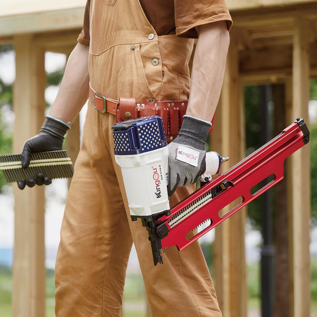 KingOu American Style NR2183 21 Degree Aluminum Magazine Framing Nailer, Pneumatic Framing nail gun, 2-Inch up to 3-1/4-Inch Plastic Collated Full Head Framing Nails, Framing, Wooden House Building