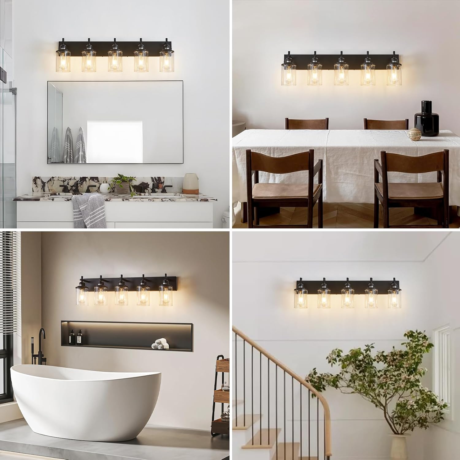 Lanhall 5-Light Black Bathroom Light Fixture Over Mirror Modern Farmhouse Bathroom Vanity Light Vintage Wall Lighting with Clear Glass Shade for Bathroom, Bedroom, Hallway, Cabinet