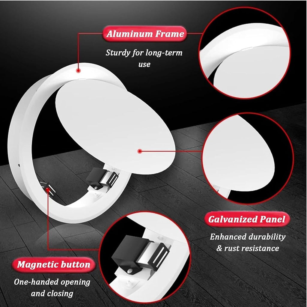White Plumbing Hiding Drywall Decor Cover,Round Access Panel for Ceiling and Wall, Small Inspection Hatch Door with Galvanized Plate(17.7in)