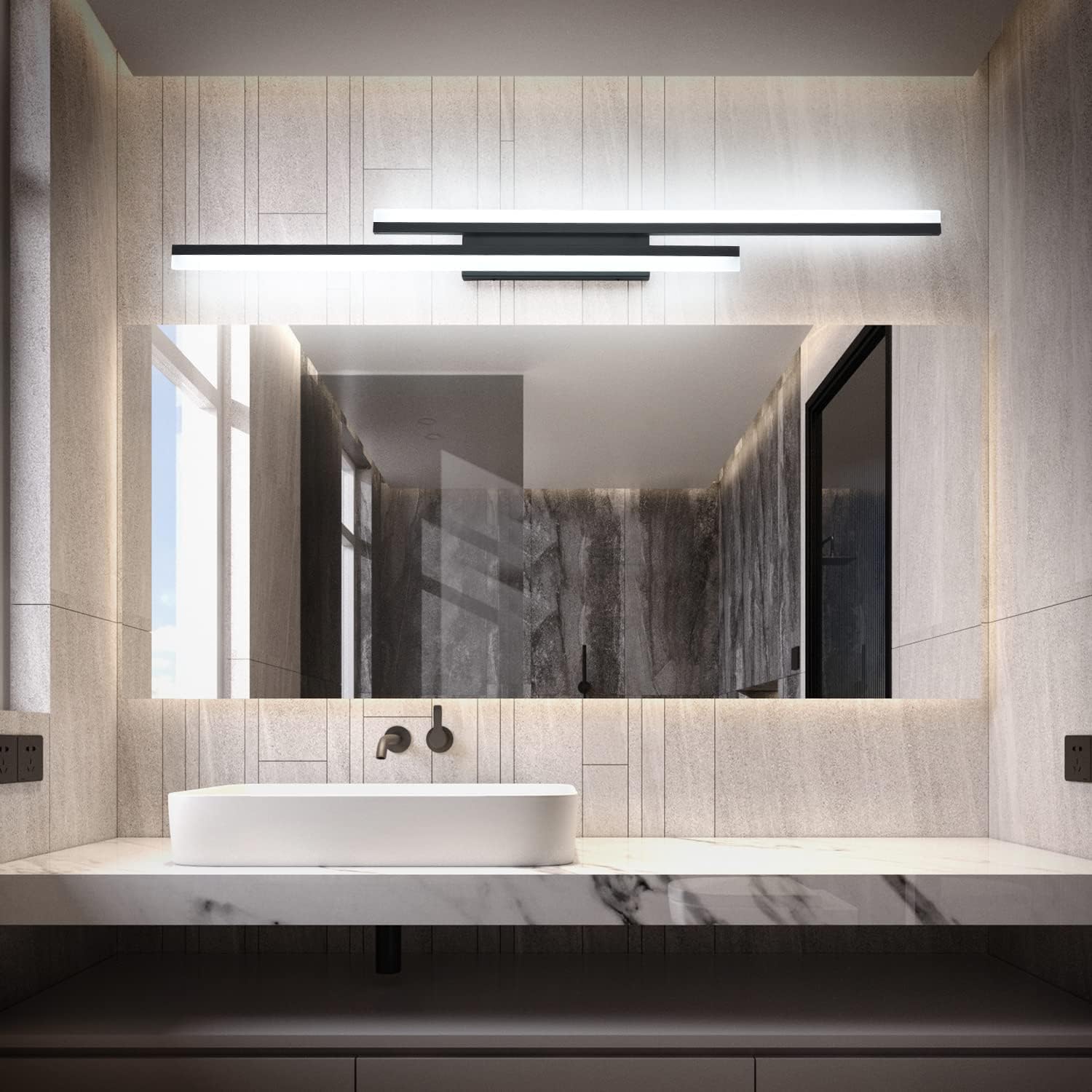 PRESDE 48 Inch Bathroom Light Fixtures Black Vanity Light Bar LED Modern Bath Lighting Over Mirror Dimmable