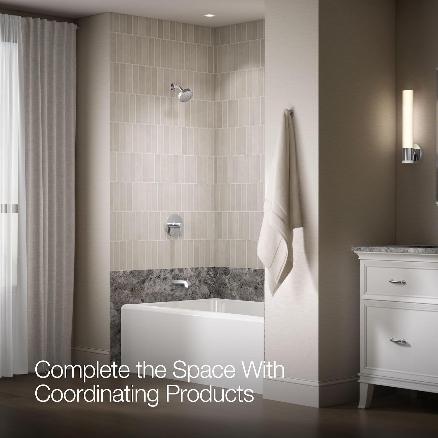 KOHLER K-TLS97074-4-BL Pitch Rite-Temp Bath And Shower Trim Set Less Showerhead, Includes Faceplate with Handle, Bath Spout, Shower Arm and Flange, Matte Black