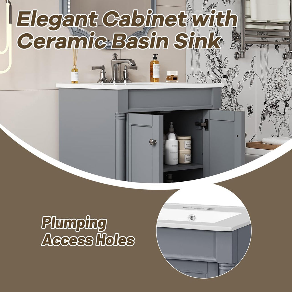 Virubi 24 Inch Bathroom Vanity with Single Sink Combo Set, Modern Bathroom Storage Cabinet with Double Soft Closing Doors, Solid Wood Frame Bathroom Vanities.