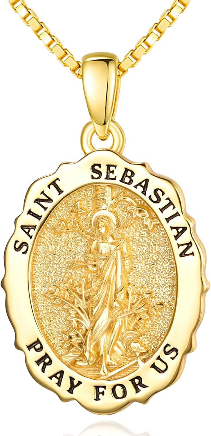 14K Gold Saint Medal Necklace for Women, Catholic Patron Saint Pendant Necklace, Christian Religious Jewelry Gift for Confirmation Baptism Communion Christmas Birthday
