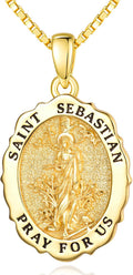 14K Gold Saint Medal Necklace for Women, Catholic Patron Saint Pendant Necklace, Christian Religious Jewelry Gift for Confirmation Baptism Communion Christmas Birthday
