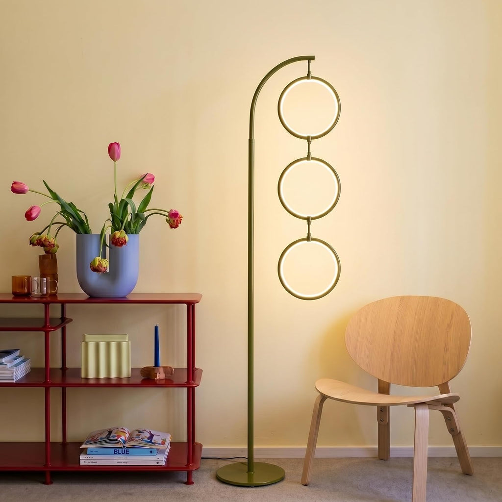 Brightech Nova Modern Floor Lamp - Contemporary Arc Tall Lamp with 3-Circle Ring-Style Pendant - Over the Couch Standing Lamp on Arching Pole - Eclectic Tall Lamp Matches Living Room Décor - Green
